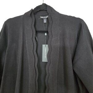 NWT CABLE & GAUGE Black Scalloped Neck Cardigan L